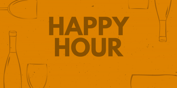 Orange illustration with wine glasses and the happy hour 