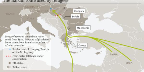 Balkan Route used by refugees on map